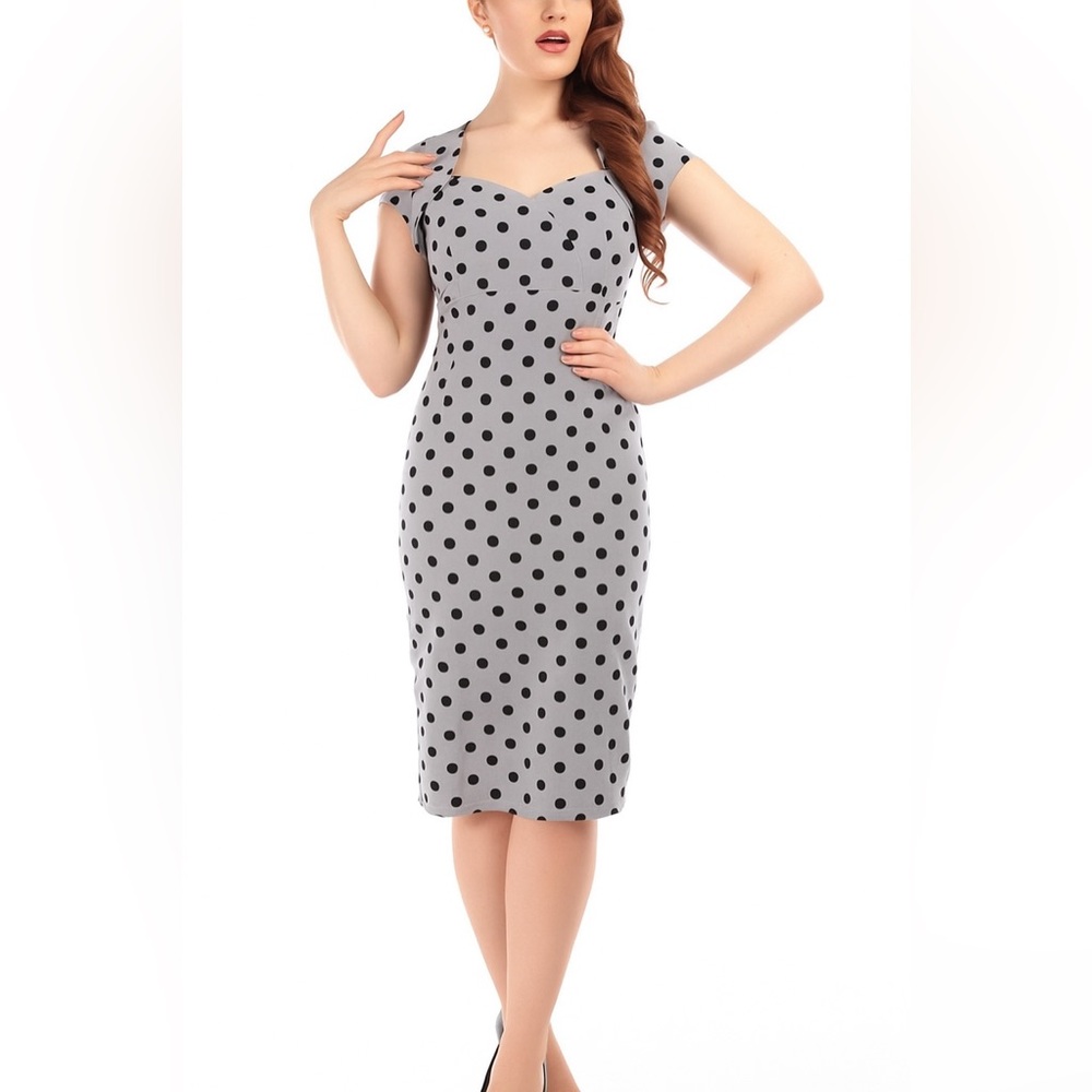 Retro Collectif Grey Polkadot Wiggle Dress (M)